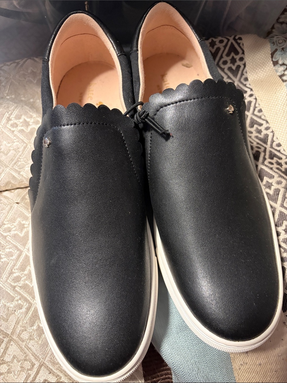 Kate Spade Black Scalloped Slip-On Sneakers